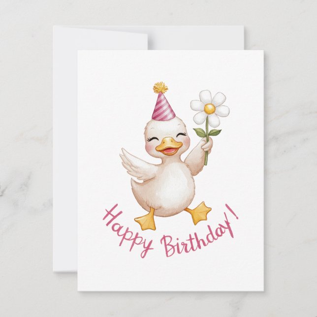 Elegant Swan Birthday Design with Daisy Holiday Card (Front)
