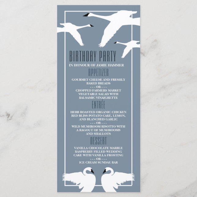 Elegant Swan, Birthday Menu (Front)