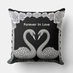 Elegant Swan Couple With Sparkling Flowers Throw Pillow