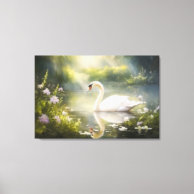 Elegant Swan in Spring Sunshine Canvas Print (Front)