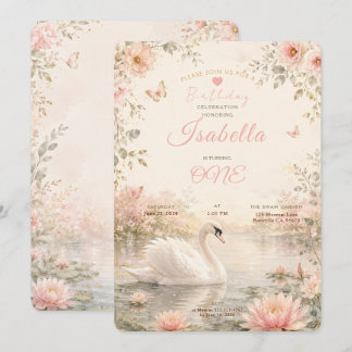 Elegant Swan Lake Birthday Invitation