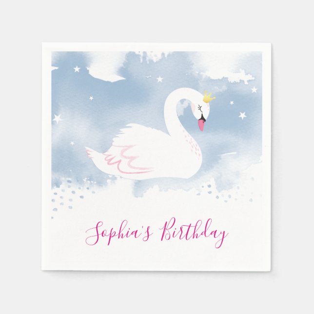 ELEGANT SWAN LAKE gold crown pink blue watercolor Napkin (Front)