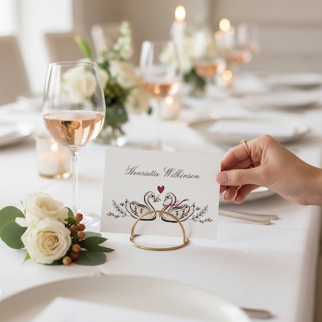 Elegant Swan Love Red Heart Script Name Place card (Creator Uploaded)