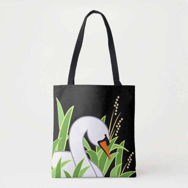 Elegant Swan On Black Background Tote Bag (Front)