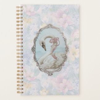 Elegant Swan & Pastel Floral Notebook Planner