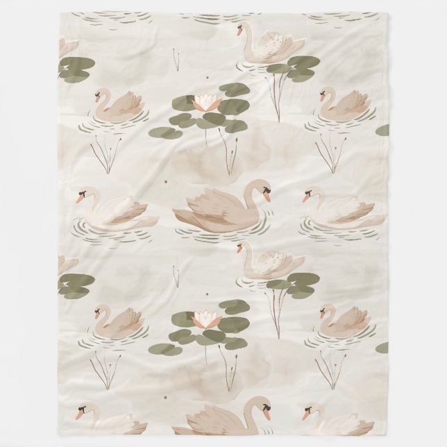 Elegant swan pattern  fleece blanket (Front)