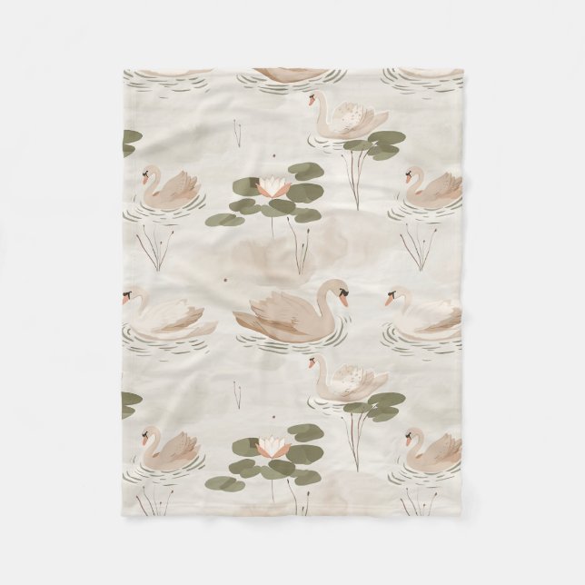 Elegant swan pattern  fleece blanket (Front)
