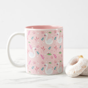 Elegant Swan Pattern Two-Tone Coffee Mug