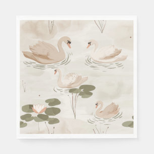 Elegant swan pattern watercolor napkin