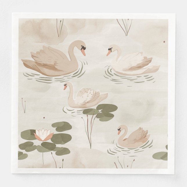 Elegant swan pattern watercolor napkin (Front)
