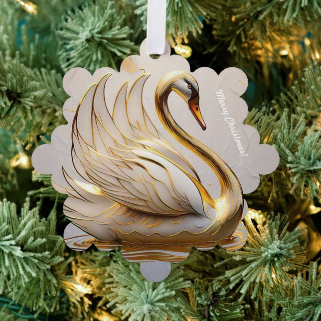 "Elegant Swan Portrait" Ornament Card (Insitu (Tree))