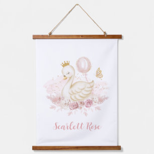 Elegant Swan Princess Blush Gold Balloon Nursery Hanging Tapestry