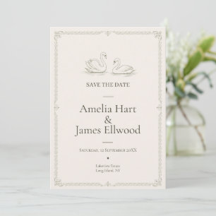 Elegant Swan Save the Date Old Money Wedding Invitation