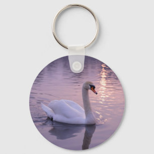 Elegant Swan Sunset Keychain