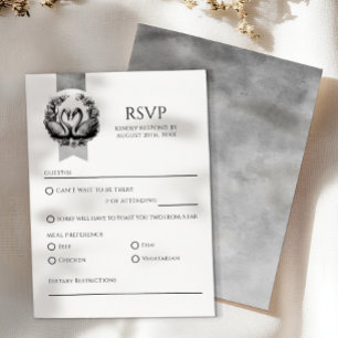 Elegant Swan Wedding RSVP Card   Black & White