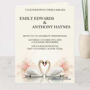Elegant Swan Wedding with Romantic Rose Florals Card