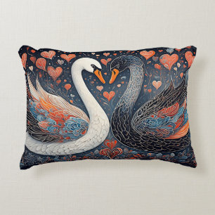 Elegant Swans by Ornate Floral Patterns Accent Pillow