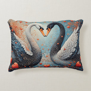 Elegant Swans by Ornate Floral Patterns Accent Pillow