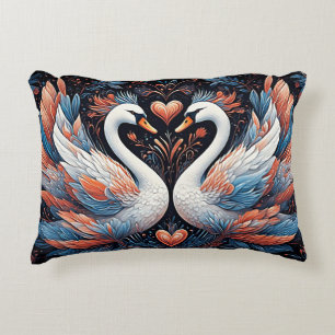 Elegant Swans by Ornate Floral Patterns Accent Pillow