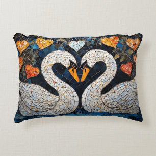 Elegant Swans by Ornate Floral Patterns Accent Pillow