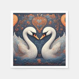 Elegant Swans by Ornate Floral Patterns Napkin