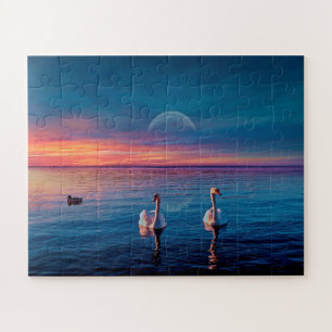 Élégant Swans Eau Coucher de soleil Puzzle Puzzle