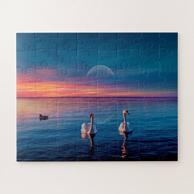 Élégant Swans Eau Coucher de soleil Puzzle Puzzle (Horizontal)