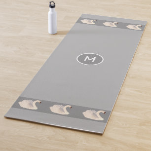 Elegant Swans & Monogram on Light Silver Grey Yoga Mat
