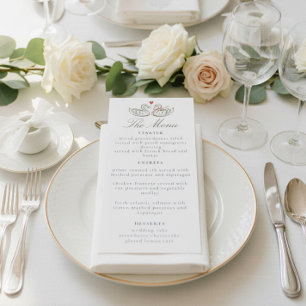 Elegant Swans Romantic Love Script Dinner Menu