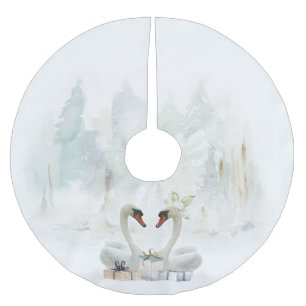 Elegant Swans Watercolor Tree Skirt