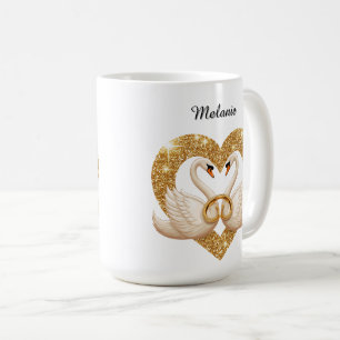 Elegant Swans with Golden Rings Coffee Mug