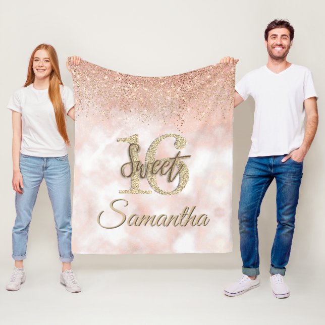 Elegant Sweet 16 Birthday Blush Pink Gold Glitter Fleece Blanket (In Situ)
