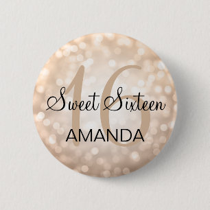 Elegant Sweet 16 Birthday Copper Glitter Lights 2 Inch Round Button