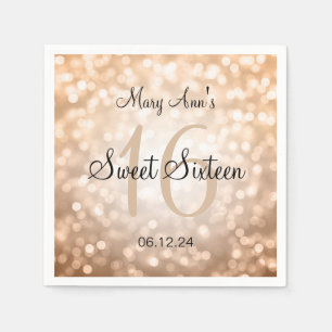 Elegant Sweet 16 Birthday Copper Glitter Lights Napkin