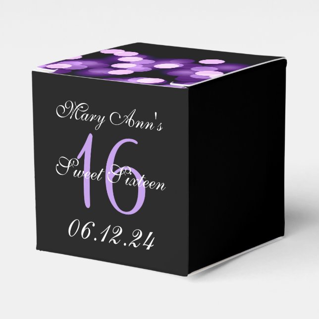 Elegant Sweet 16 Birthday Hollywood Glam Purple Favor Box (Front Side)
