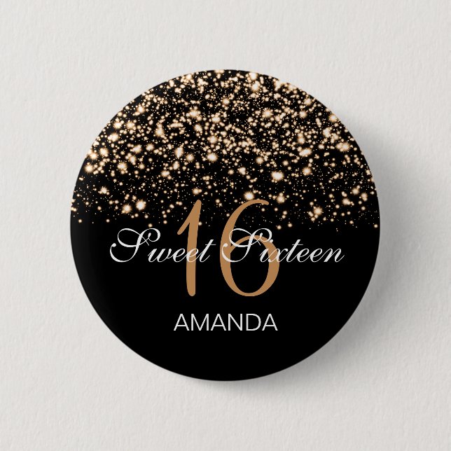 Elegant Sweet 16 Birthday Midnight Glam Gold 2 Inch Round Button (Front)