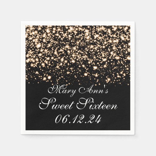 Elegant Sweet 16 Birthday Midnight Glam Gold Paper Napkins