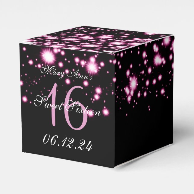 Elegant Sweet 16 Birthday Midnight Glam Pink Favor Box (Front Side)