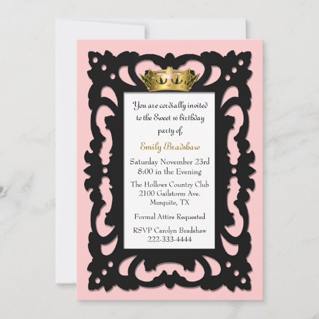 Elegant Sweet 16 Birthday Party Invitation (Front)