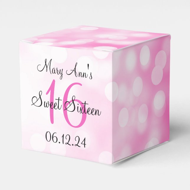 Elegant Sweet 16 Birthday Pink Glitter Lights Favor Box (Front Side)