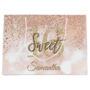 Elegant Sweet 16 Birthday Rose Gold Glitter Large Gift Bag