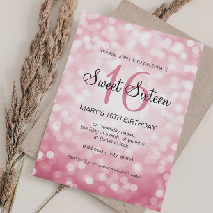 Elegant Sweet 16 Birthday Rose Gold Glitter Lights Invitation