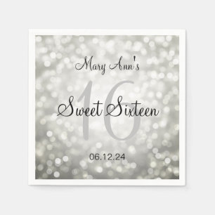 Elegant Sweet 16 Birthday Silver Glitter Lights Napkin