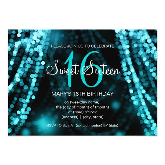 Elegant Sweet 16 Birthday Turquoise String Lights Card