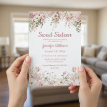 elegant sweet 16 birthday watercolor pink floral