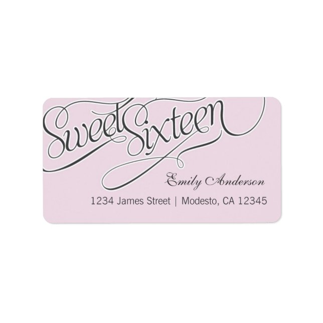 Élégant Sweet 16 Étiquette de adresse en rose pâle (Devant)