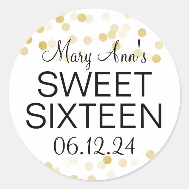 Elegant Sweet 16 Faux Gold Foil Glitter Lights Classic Round Sticker (Front)