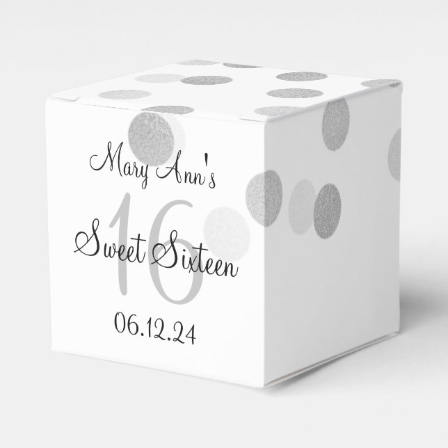 Elegant Sweet 16 Faux Silver Foil Glitter Lights Favor Box (Front Side)