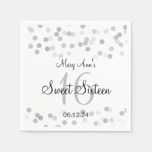 Elegant Sweet 16 Faux Silver Foil Glitter Lights Napkin