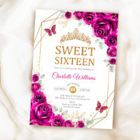 Elegant Sweet 16 Fuchsia Pink Roses Gold